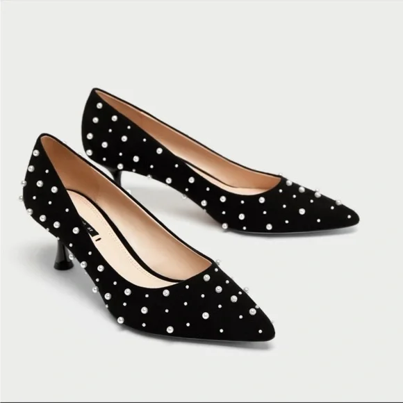 Zara Black Pearl-Embellished Women\'s Heels Zara Black Pearl Embellished Women main image 3